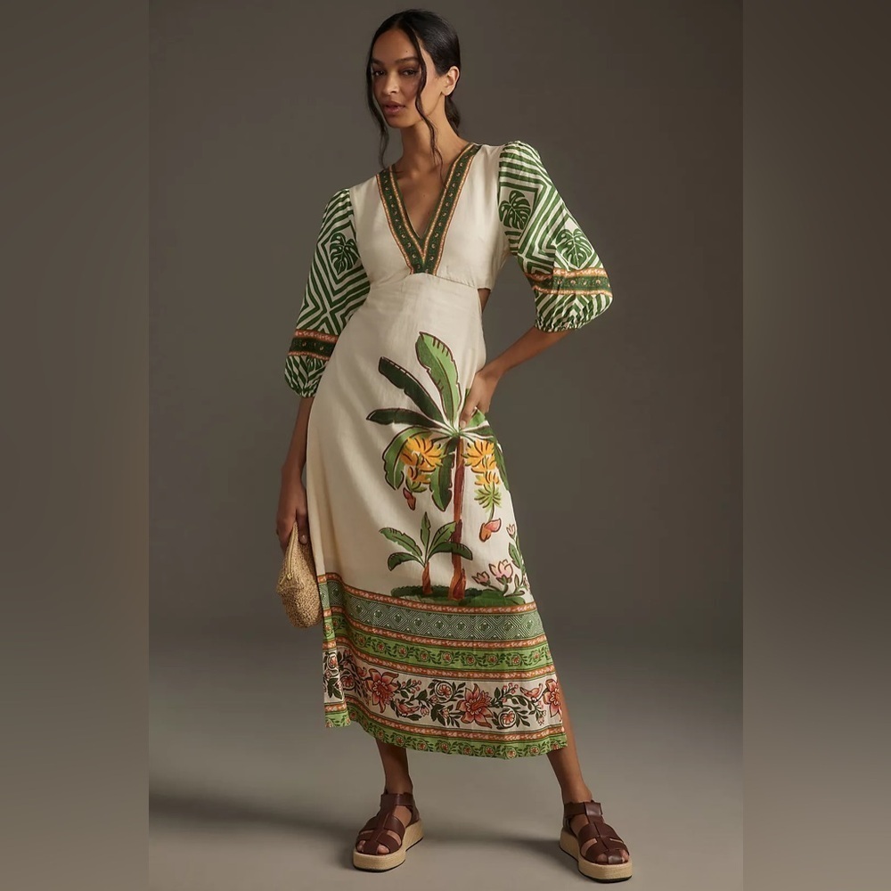 Farm Rio x Anthropologie Palm V-Neck Midi Dress